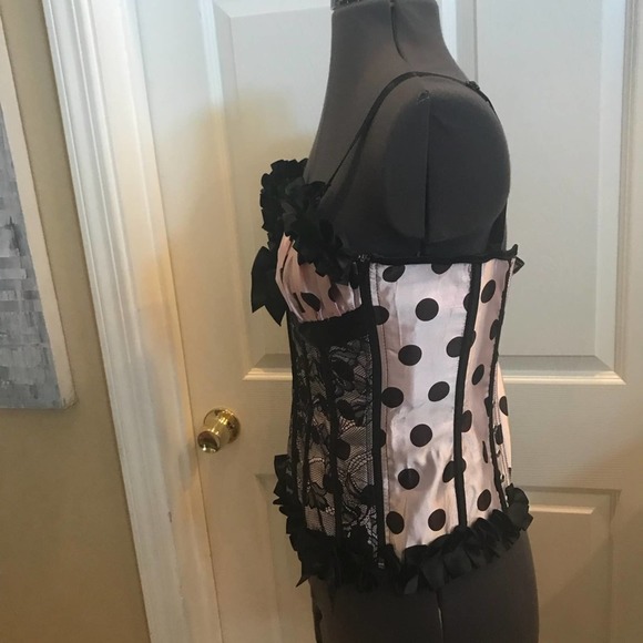 Music legs Lingerie polka dot & ruffle corset sz M  (B09) - Picture 8 of 8